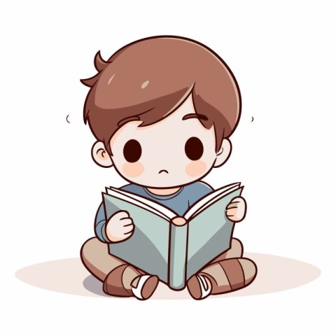 Illustration of a Little Boy Reading a Book on White Background.