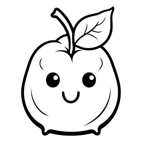 Black and White Cartoon Illustration of Cute Apple Fruit Charact