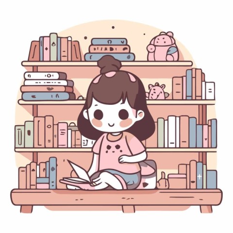 Cute girl reading a book in the library.