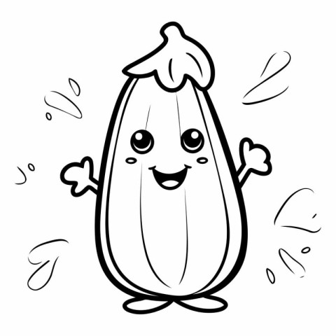 Illustration of a Cute Eggplant Cartoon Character Smiling and Gi