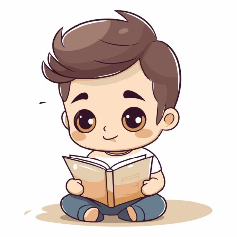 Cute little boy reading a book. Vector cartoon character illustr