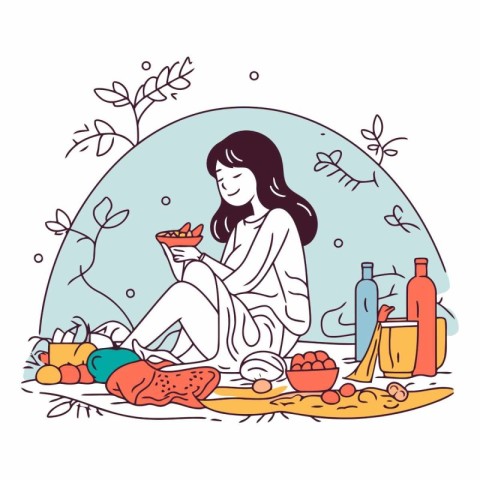 Vector illustration of a happy young woman sitting on the floor