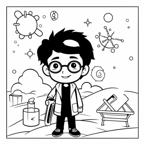 Boy in science lab coat cartoon vector illustration graphic desi