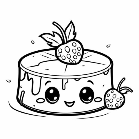 Black and White Cartoon Illustration of Cute Cheesecake Mascot C