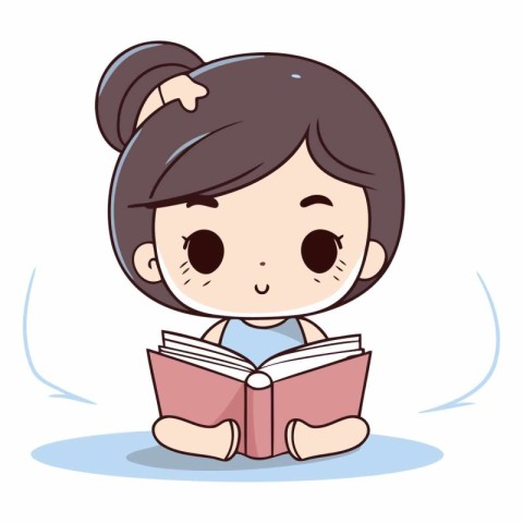 Girl reading a book. Cute cartoon character.