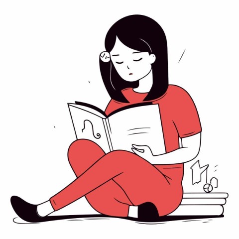 Illustration of a girl reading a book while sitting on the floor