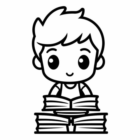 cute little boy reading a book cartoon vector illustration graph