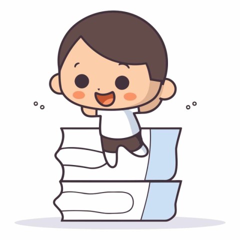 cute boy with stack of books cartoon vector graphic design illus