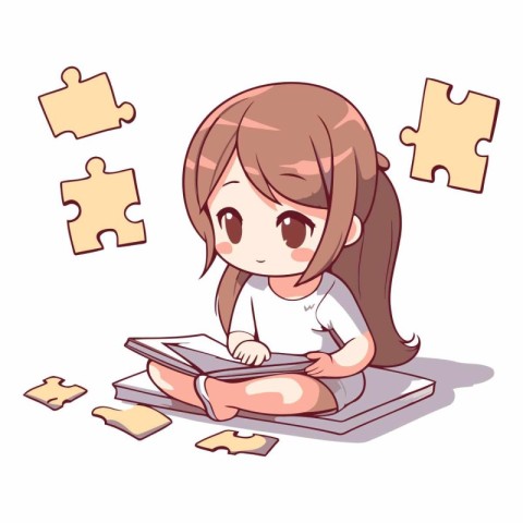 Illustration of a Cute Girl Reading a Book While Studying