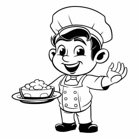 Chef Boy Cartoon Mascot Character with a Plate of Food