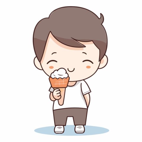 Cute boy eating ice cream - Cute cartoon vector illustration.