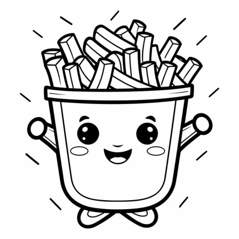 Coloring book for children. French fries in a bucket