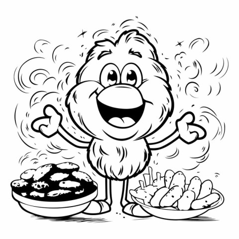 Black and White Cartoon Illustration of Funny Mascot Character w