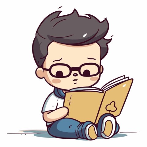 Boy Reading a Book - Cute Cartoon Vector IllustrationÃ¯Â»Â