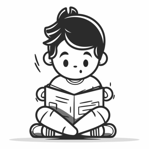 Illustration of a little boy reading a book.