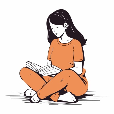 Girl sitting on the floor and reading a book.