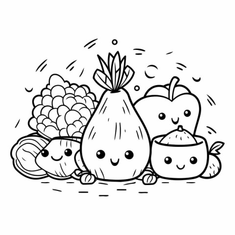 Fruits and vegetables. Cute cartoon characters.