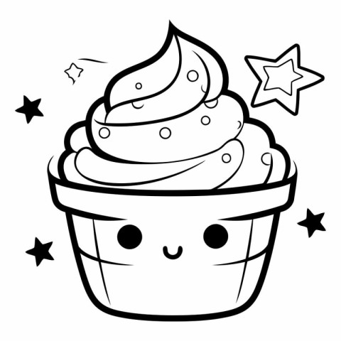 Cute ice cream in a cup. Black and white.