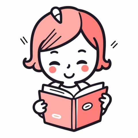 Illustration of a cute girl reading a book.