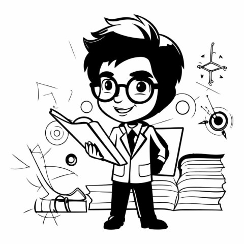 Boy with book cartoon design. School education learning knowledg