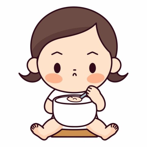 cute little girl with soup in bowl vector illustration design ve