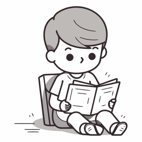 Illustration of a boy reading a book on white background. vector