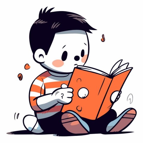 Illustration of a Kid Reading a Book While Sitting on the Floor