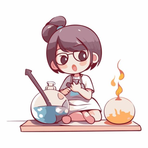 Illustration of a little girl doing science experiments in the l