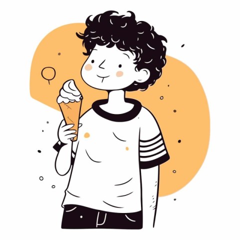 Vector illustration of a cute boy with ice cream in his hand.