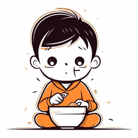 Cute little boy eating a bowl of food.