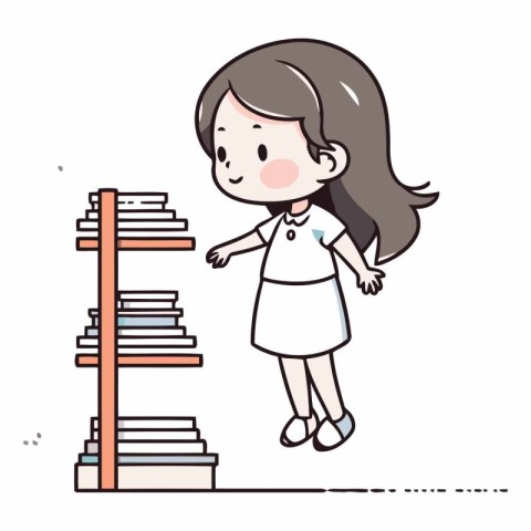 Illustration of a Kid Girl Posing in Front of a Bookshelf