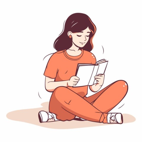 Young woman reading a book in a flat style.