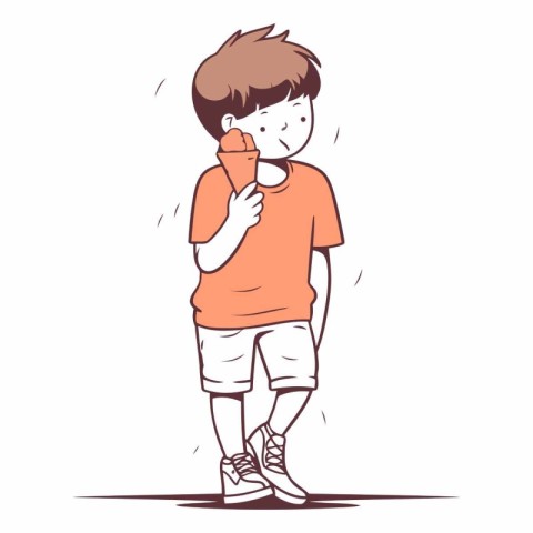 Illustration of a boy eating ice cream on a white background.