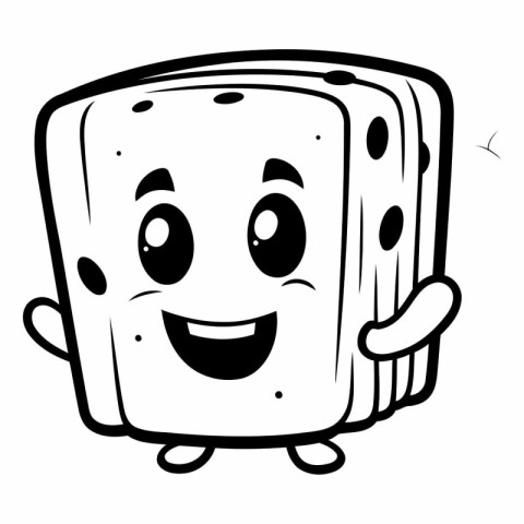 Black and White Cartoon Illustration of a Slice of Bread Charact