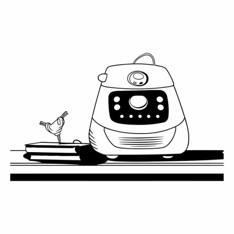 rice cooker icon over white background. black and white design