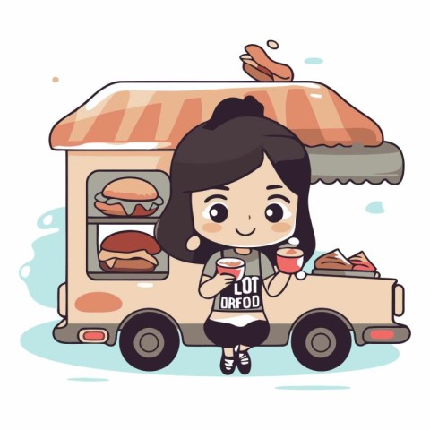 Cute little girl in a fast food truck.