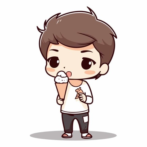 Boy eating ice cream character cartoon vector illustration. Cute