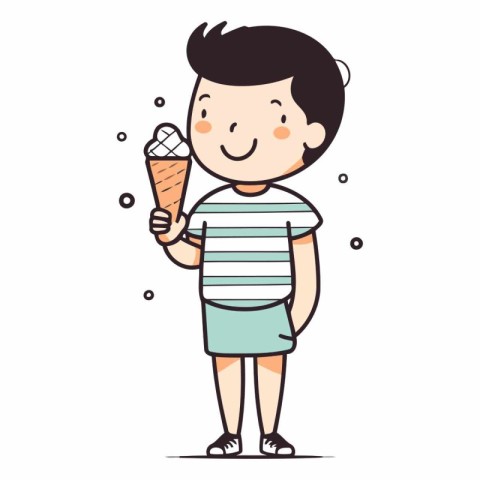 Cute boy holding ice cream in cartoon style.