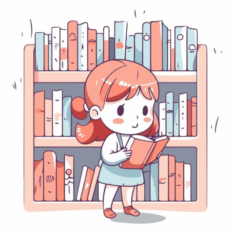 Cute little girl reading a book in the library