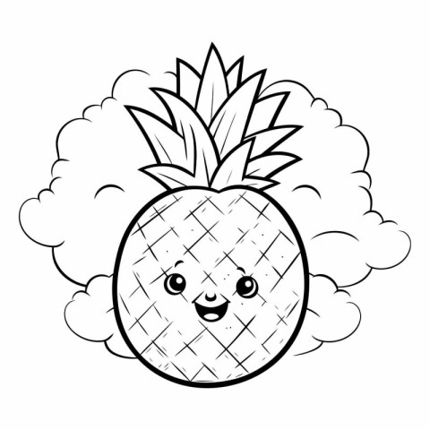 cute pineapple with cloud kawaii character vector illustration d