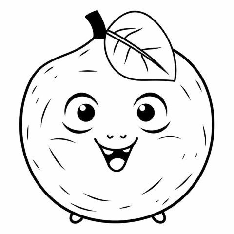 Black and White Cartoon Illustration of Cute Apple Fruit Charact