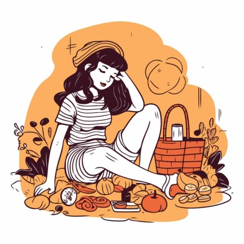 Vector illustration of a young woman sitting on the floor with a