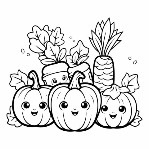 Coloring book for children: fruits and vegetables (pumpkin)