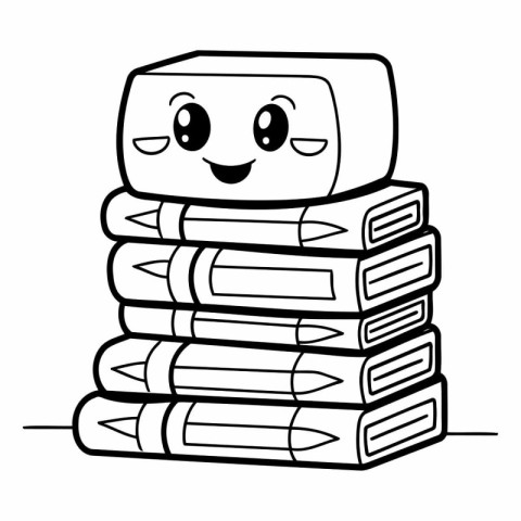 illustration of a stack of books with a happy face on a white ba