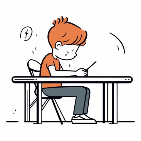 Boy doing homework at the table in doodle style