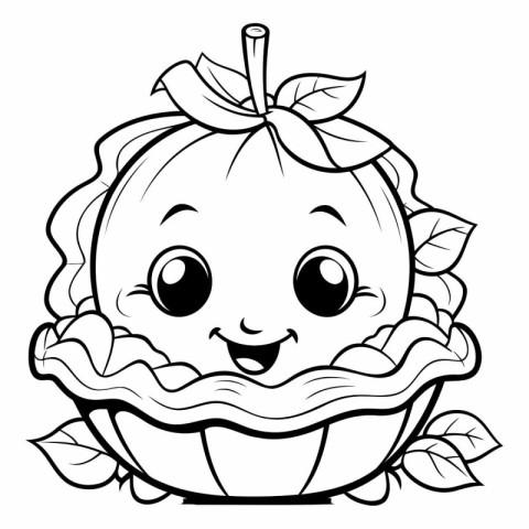 Coloring book for children: Cute cartoon pumpkin with a pie