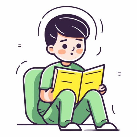 Boy reading a book. Cute cartoon character.