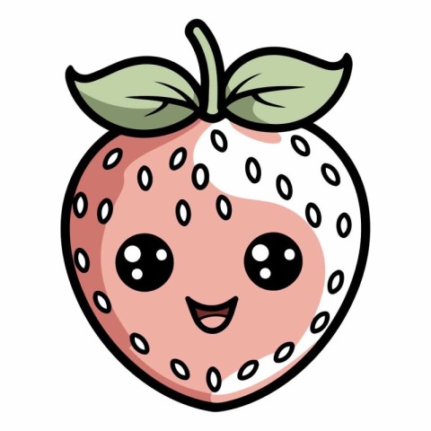 Cute kawaii smiling strawberry isolated on white background.