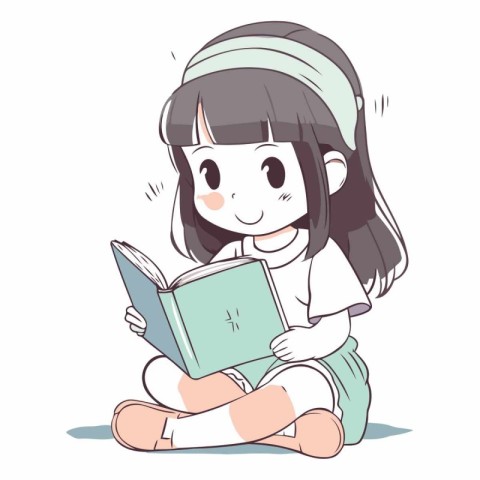 Illustration of a Cute Girl Reading a Book While Sitting on the