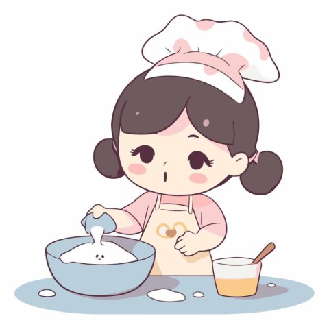 Illustration of a Cute Girl Mixing Ingredients in a Bowl